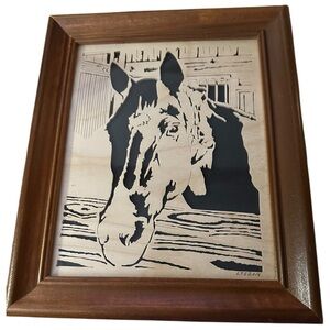 Hand-Cut Scroll Saw Horse Art in Wooden Frame | Signed LTS 2014 | 12x10